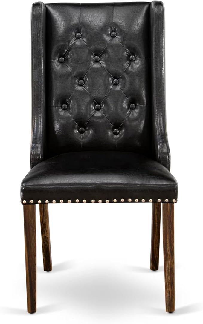 East West Furniture V727FO749-7 7 Piece Dining Table Set Consist of a Rectangle Dining Room Table with V-Legs and 6 Black Faux Leather Parsons Chairs, 40x72 Inch, Multi-Color