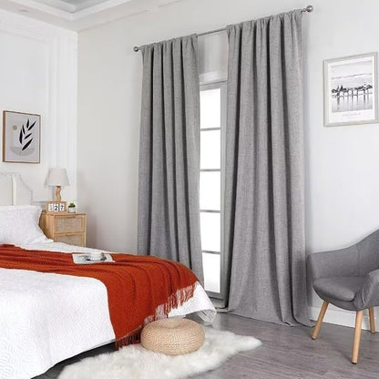 Joydeco Natural Linen Curtains 108 inch Length 2 Panels Set Burg 100% Blackout Patio Door Curtain Room Darkening Sliding Door Curtains Thermal Insulated Back tab Rod Pocket(105x108 inch, Light Grey)