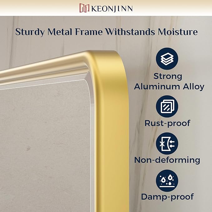 Keonjinn Gold Pivot Mirror Bathroom, 20x24 In Beveled Tilt Mirror Bathroom, Brushed Gold Modern Rectangular Metal Framed Mirrors, Rounded Corner Rectangular Vanity Mirrors for Wall,Horizontal/Vertical