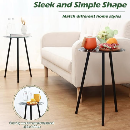 2 Packs Metal Outdoor Side Tables Small Outside End Table for Patio Round Accent Garden Corner Table for Small Spaces, Balcony, Porch Plant Stand Indoor