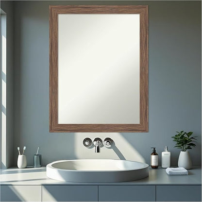 Amanti Art Brown Bathroom Mirror for Over Sink, 27x21 Pia Medium Brown Narrow Rectangle Vanity Mirror, Medium Casual Frame, Hangs Horizonally and Vertically, Bathroom Wall Decor, Non-Beveled Edge