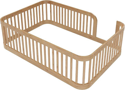 Full Floor Bed with High Fence and Rounded Corner Design, Montessori Floor Bed Frame with Guardrail and Entrance, Easy Assemble Montessori Beds Full Size, Natural