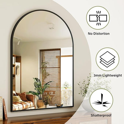 Arch Bathroom Mirror, 24x36 inch Arched Bathroom Mirror/Wall Mounted Vanity Mirror - Arch Metal Frame Wall Mirror for Bathroom Bedroom Living Room, Black