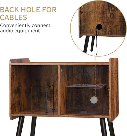 Record Player Stand with Vinyl Record Storage, Mid-Century Turntable Stand for Living Room Bedroom Office, Record Player Table, Vinyl Holder Holds up to 100 Albums, Rustic Brown