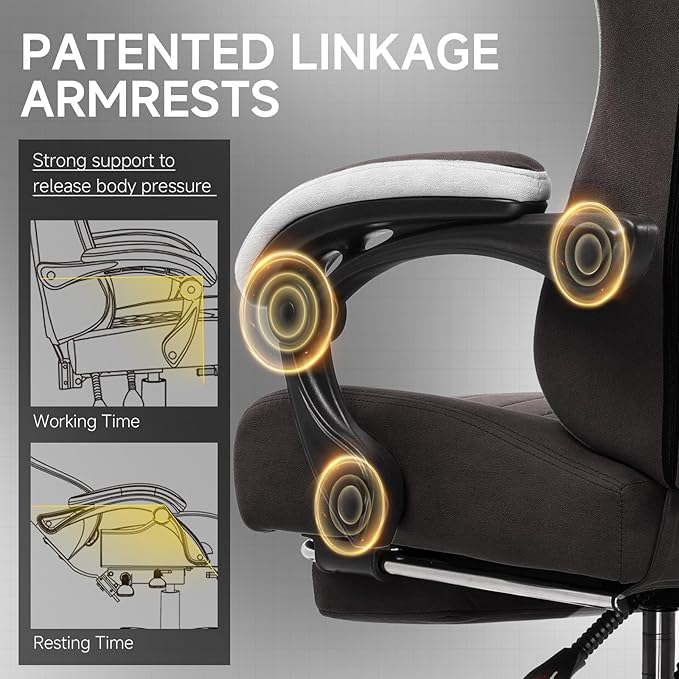 GTPLAYER Office Chair, Gaming Computer Desk Fabric Chair with Footrest, High Back Ergonomic Office Chair with Pocket Spring Lumbar Support and Linkage Armrests Adjustable Height Swivel for Home Task