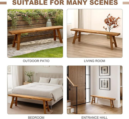 Farmhouse Solid Wood Bench: Long Rustic Indoor Narrow Wooden Bench for Entryway,Living Room, Dining Room,End of Bed,Hallway (63" Lx10 Wx18 H)