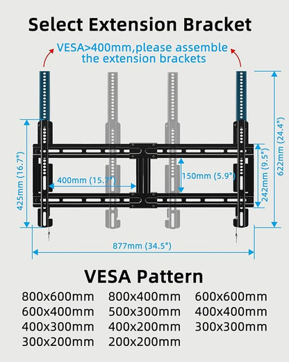 HOME VISION Fixed TV Wall Mount for Most 42"-100" Flat Curved TVs- 0.86'' Ultra Slim, Low Profile TV Mount Fits 8"-32" Studs, Heavy Duty Bracket Mounts for Large TVs, Max VESA 800X600mm, Up to 200lbs