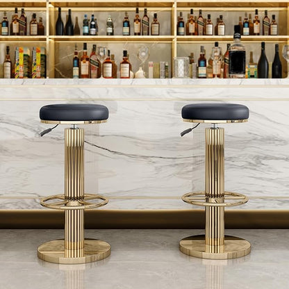 FUNROLUX Gold Bar Stools Adjustable Swivel Counter Stools Modern Backless Counter Height Bar Stools for Kitchen Island with Metal Legs and Upholstered Microfiber Leather (Black)