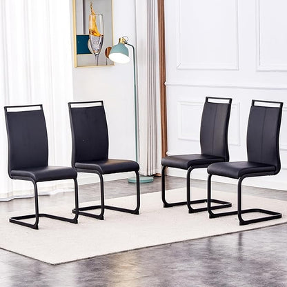 Modern Dining Chairs Set of 4,High Back Kitchen Chairs,Side Room Chair with Black Powder Coating Metal Legs,Easy to Clean Upholstered Dining Chairs,Ideal for Living Room(Black Chairs)