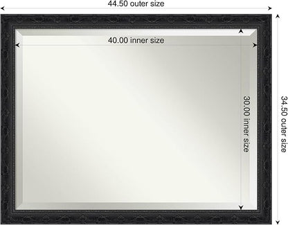 Amanti Art Bathroom Mirror for Over Sink, 35x45 Filigree Gloss Black Rectangle Vanity Mirror, X-Large Traditional Frame, Hangs Horizonally and Vertically, Bathroom Wall Decor, Beveled Edge