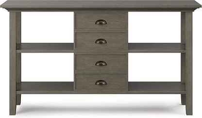 SIMPLIHOME Redmond SOLID WOOD 54 inch Wide Transitional Console Sofa Table in Farmhouse Grey for the Living room Entryway and Bedroom