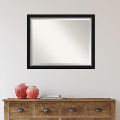 Amanti Art Black Bathroom Mirror for Over Sink, 25x31 Eva Black Silver Narrow Rectangle Vanity Mirror, Large Modern Contemporary Frame, Hangs Horizonally and Vertically, Bathroom Wall Decor, Beveled
