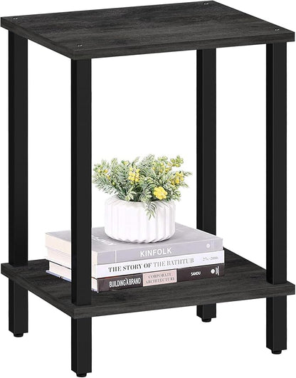 TUTOTAK End Table, Side Table, Nightstand, 2-Tier Storage Shelf, Sofa Table for Small Space, Living Room, Bed Room, Charcoal Grey TB01BY034