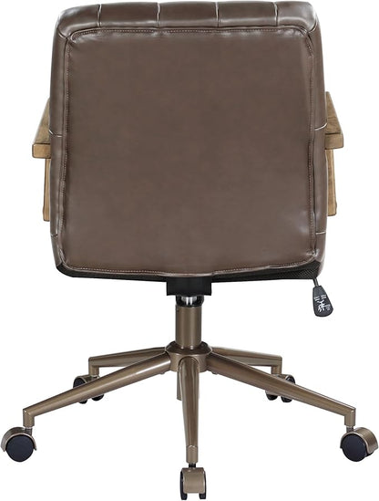 OSP Home Furnishings Waltham Adjustable Height and Tilt, Swivel Home Office Chair with Wood Arms, Chocolate Faux Leather