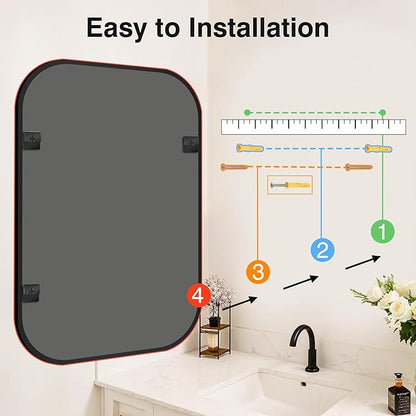 Bathroom Mirrors for Over Sink, 28x40 Black Vanity Mirror for Bathroom Sink, HD Shatterproof Squircle Wall Mirror for Bathroom Washroom Lavatory Restroom Metal Frame