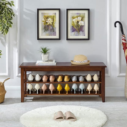 LEILISI Shoe Bench, Solid Wood Shoe Rack Bench Simple Style Shoe Storage Bench for Entryway Hallway Living Room and Corridor (39.4")