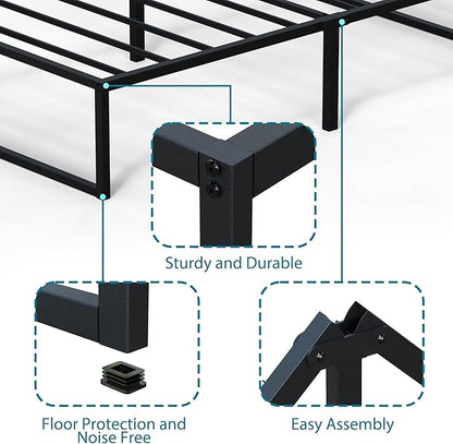 EMODA 14 Inch Narrow Twin Bed Frame 30x75, Heavy Duty Metal Platform No Box Spring Needed, Easy Assembly Noise Free, Black