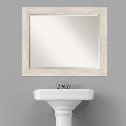 Amanti Art White Bathroom Mirror for Over Sink, 27x33 Hardwood White Wash Rectangle Vanity Mirror, Large Rustic Farmhouse Wood Frame, Hangs Horizonally and Vertically, Bathroom Wall Decor, Beveled