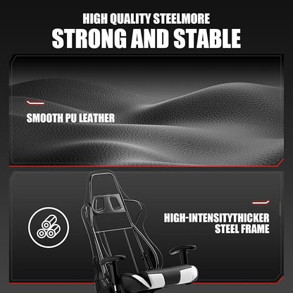 GTRACING Gaming Chair Racing Office Computer Ergonomic Video Game Chair Backrest and Seat Height Adjustable Swivel Recliner with Headrest and Lumbar Pillow Esports Chair (White)