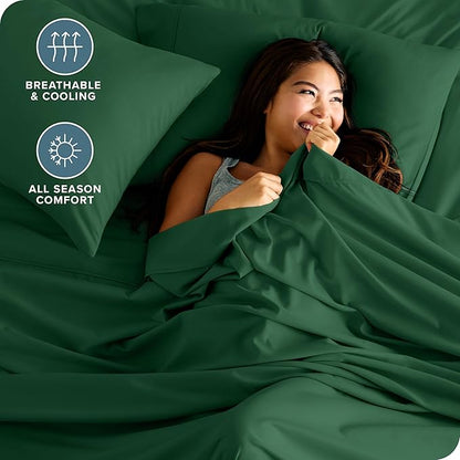 Bare Home Twin Sheet Set - 1800 Ultra-Soft Microfiber Twin Bed Sheets - Double Brushed - Deep Pockets - Easy Fit - Extra Soft - 3 Piece Set - Bedding Sheets & Pillowcases (Twin, Forest Green)