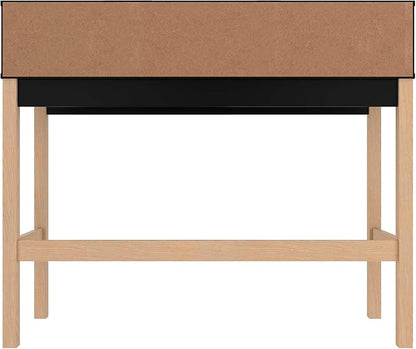 Manhattan Comfort Bowery 47 Inch Mid Century Modern Home Office Desk, Study Table or Entryway Furniture with 2 Cubbies and Rustic Wood Base, 24 inch, Black/Oak