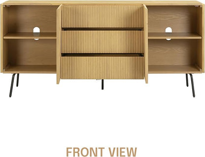 NTC Veil Modern Sideboard with 4 Doors, Buffet Cabinet with Vertical Groove Design and Metal Legs, Storage Cabinet for Living Room, and Hallway, Effortless Assembly, Sand