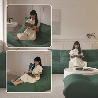 Luxury Sofa Couch Chair, Lazy Floor Seating, Fireside Bean Bag Chair, Ergonomic Tatami Sofa Lounger for Living Room, Bedroom, Office, 3 Seat, Green