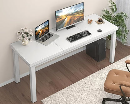 55.1 Inch Small Computer Desk, Home Office Desk, Modern Desk Table for 2 Person Kids Student Gaming Computer Desk, Simple Office Desk for Work,Craft,Writing,Studying, Etc., White
