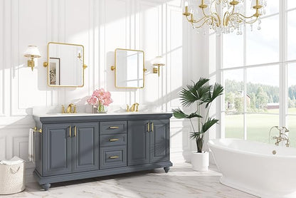 Keonjinn Gold Pivot Mirror Bathroom, 20x24 In Beveled Tilt Mirror Bathroom, Brushed Gold Modern Rectangular Metal Framed Mirrors, Rounded Corner Rectangular Vanity Mirrors for Wall,Horizontal/Vertical