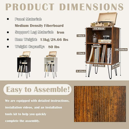 Record Player Stand with Vinyl Storage, Vinyl Record Storage Cabinet Holds Up to 150 Albums, End Table for Record Player, Turntable Stand with Record Storage for Living Room, Brown