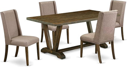 East West Furniture V777FL716-5 5 Piece Dining Table Set for 4 Includes a Rectangle Kitchen Table with V-Legs and 4 Dark Khaki Linen Fabric Upholstered Chairs, 40x72 Inch, Multi-Color