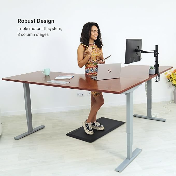 Progressive Desk Stand Up Height Adjustable Electric Standing Desk - L Shaped 60" x 72" Corner Computer Rising Workstation Table - Black Frame, Roasted Walnut Top
