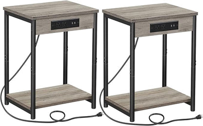 TUTOTAK Small Night Stand with Charging Station, End Table Set of 2, Side Table with USB, 21.8”H Nightstand with Storage Shelf, Sofa Couch Table TB01BG029 (2 pcs)