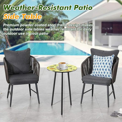 2 Packs Metal Mosaic Round Side Table 13.2" Small Outdoor Patio Round Accent Coffee Tables Indoor Corner Stand for Small Spaces Weather-Resistant for Balcony Plant Stand, Yellow Bee