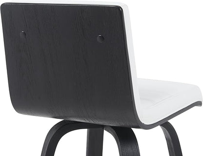 Vienna Modern Counter Height Swivel Bar Stool with Snow White Faux Leather Seat and Black Brushed Wood Frame Set of 4