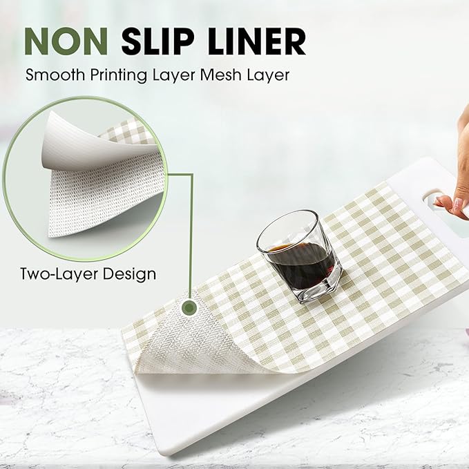 Beautysaid Shelf and Drawer Liner for Kitchen Cabinet, Non Adhesive Non Slip Shelf Paper Waterproof Washable Thickened for Dresser Pantry Shelve Bathroom Protector Liner(Checkered,12 in x 10 FT)