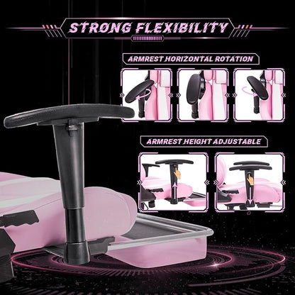 AA Products Gaming Chair Ergonomic High Back Computer Racing Chair Adjustable Office Chair with Footrest, Lumbar Support Swivel Chair - WhitePink