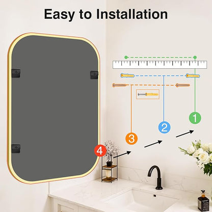 Bathroom Mirrors for Over Sink, 24x36 Gold Vanity Mirror for Bathroom Sink, HD Shatterproof Squircle Wall Mirror for Bathroom Washroom Lavatory Restroom Metal Frame