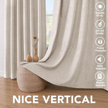 H.VERSAILTEX Linen Blackout Curtains 54 Inches Long 100% Blackout Thermal Insulated Textured Linen Look Curtain Draperies Anti-Rust Grommet, Energy Saving with White Liner, 2 Panels, Natural