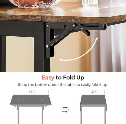VASAGLE Folding Dining Table, Drop Leaf Extendable, for Small Spaces, Seats 2-4 People, Industrial, 33.3 x 30.7 x 30 Inches,Brown