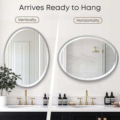 OVALCREST - Oval Wooden Beveled Wall Mirror for Home Decor, Bathroom, Vanity, Bedroom, Living Room, Hallway - London Style (Silver Spray) 31.1 x 41.1