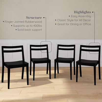 Grain & Grove Davie Dining Room Chairs Set of 4, Solid Wood Modern Kitchen Chair for Living Room, Kitchen, Black