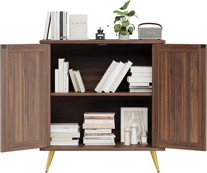 Shintenchi Rattan Buffet Cabinet with Storage, Sideboard Buffet Cabinet with Rattan Decor Doors, Modern Wood Cupboard for Kitchen Living Room Dining Room Hallway Entry,Brown