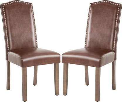 Stylish Upholstered Parsons Dining Chair PU Faux Leather with Silver Nailhead Trim and Sturdy Solid Wood Legs