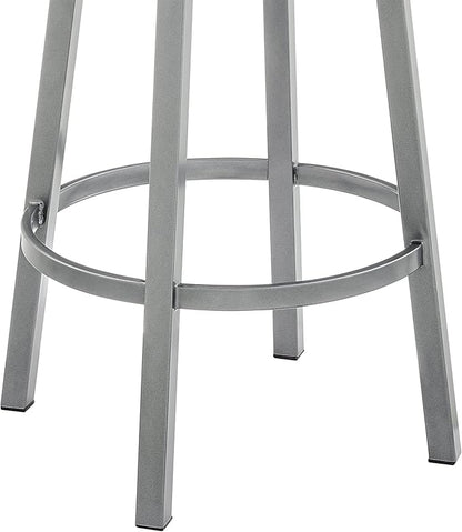 Armen Living Dalza Swivel Counter or Bar Stool in Cloud Finish with White Faux Leather