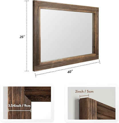 YOSHOOT Hand-Made Wooden Spliced Wall Mirror for Bathroom, Rustic Farmhouse Vanity Mirror, Décor Wall Art, Solid Wood Frame, Vertical or Horizontal Hanging
