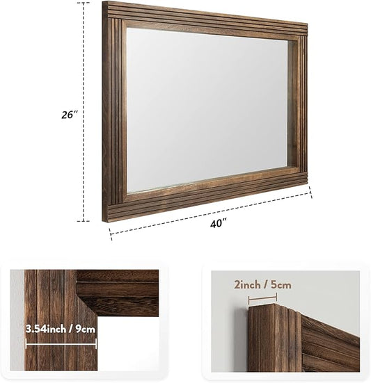 YOSHOOT Hand-Made Wooden Spliced Wall Mirror for Bathroom, Rustic Farmhouse Vanity Mirror, Décor Wall Art, Solid Wood Frame, Vertical or Horizontal Hanging