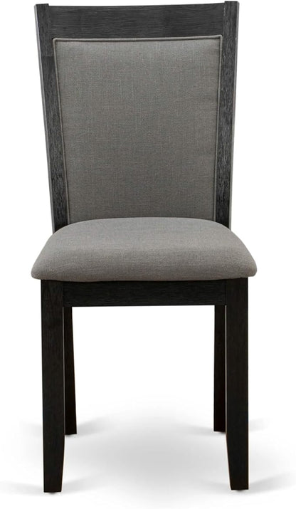 X02MZ-206-50 - 5-pc Dining Room Table Set a Rectangular Kitchen Table and 2 wooden Benches and 2 Dark Gotham Grey Linen Fabric Chairs, 39x120 Inch, Wire Brushed Black