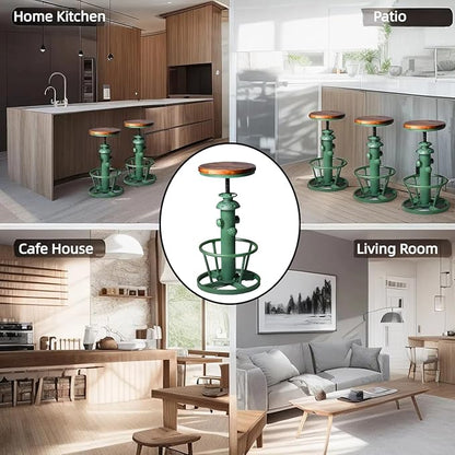 Vintage Bar Stool 24.8-30inch Counter Height Adjustable Industrial Coffee Chair with Swivel Wooden Seat Farmhouse Dinner Stools in Kitchen Dining Room