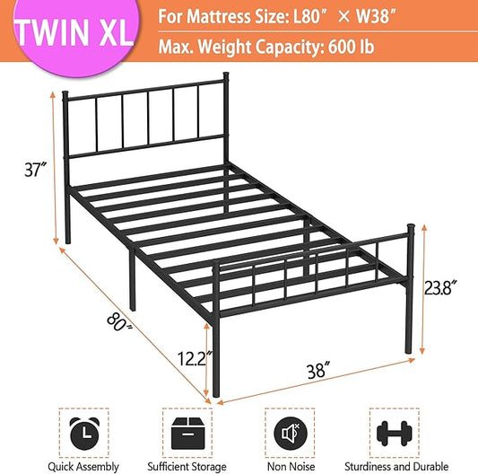 Twin XL Bed Frame-Classic Metal Platform Bed Frame,Mattress Foundation with Steel Slat Support,Under Foundation Storage,No Box Spring Needed, Easy Assembly,Twin XL Size